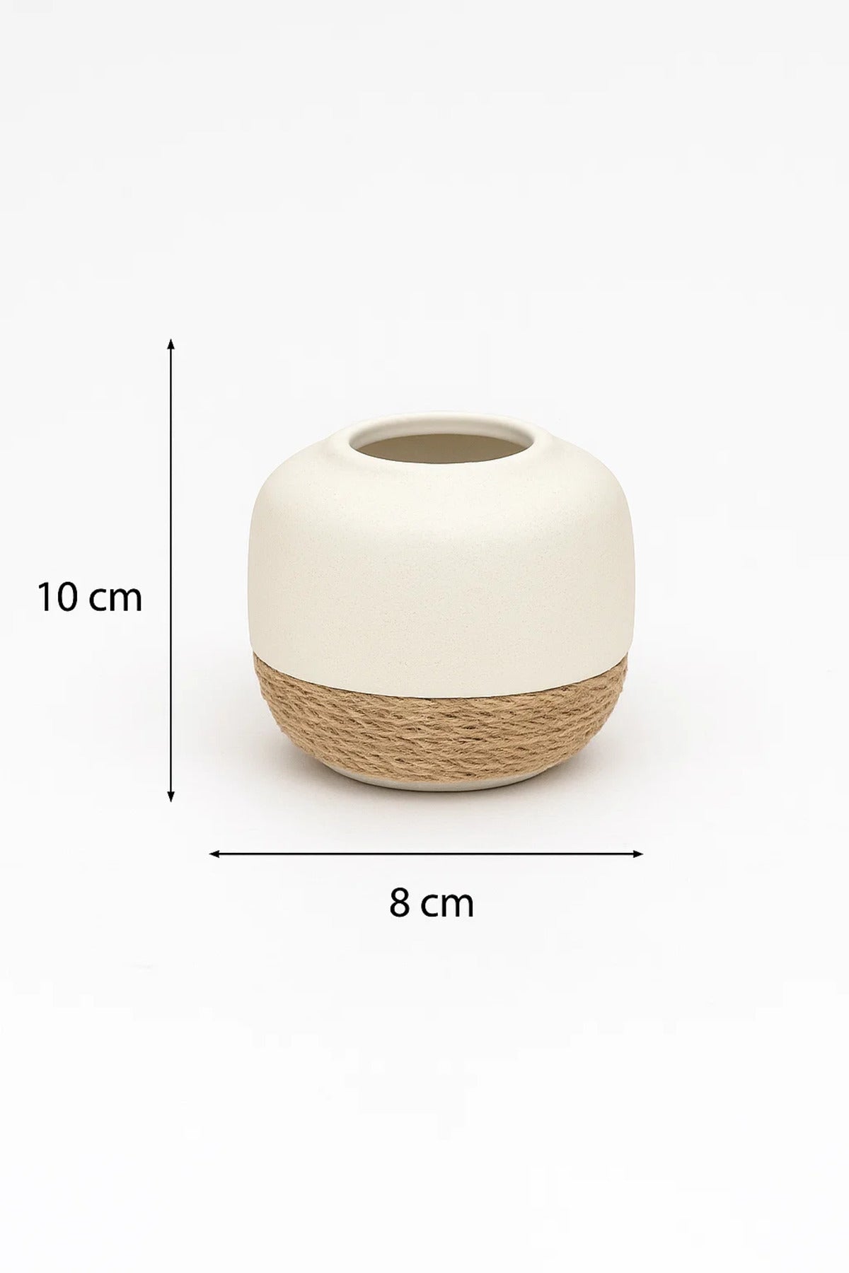 White Ceramic Round Rope Vase Ð Modern Decorative Flower Pot for Home and Office DŽcor