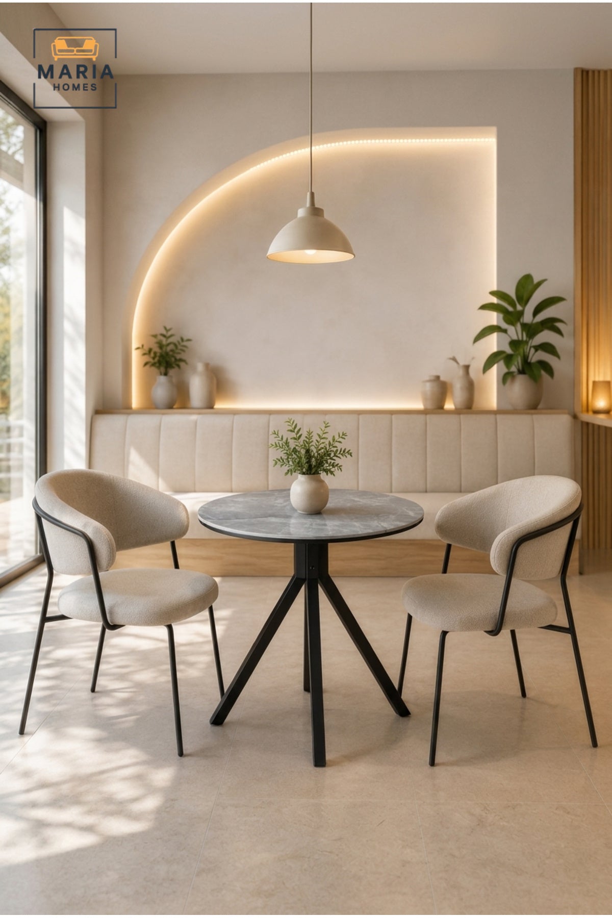 Modern Round Dining Table Marble Look Top Caf≈Ω Table Restaurant Table with Black Metal Base