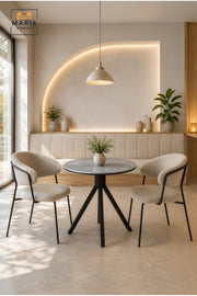 Modern Round Dining Table Marble Look Top Caf≈Ω Table Restaurant Table with Black Metal Base