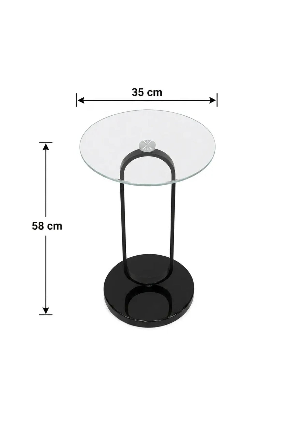 Modern Glass Side Table √ê Round Accent End Table with Black Metal Base for Living Room & Bedroom