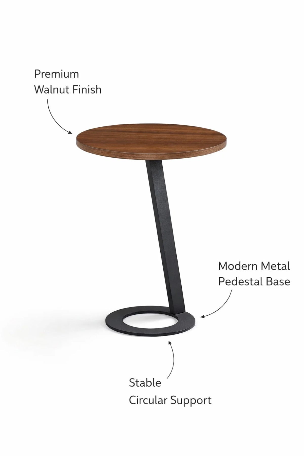 Brown Round Side Table 45_45_60 CM Wooden Top with Black Metal Base brown round side