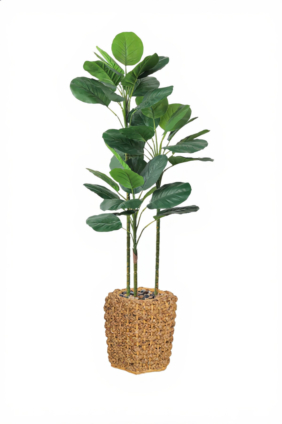 Artificial Green Tree 115 cm – 3 Branches with Woven Basket Pot for home & office