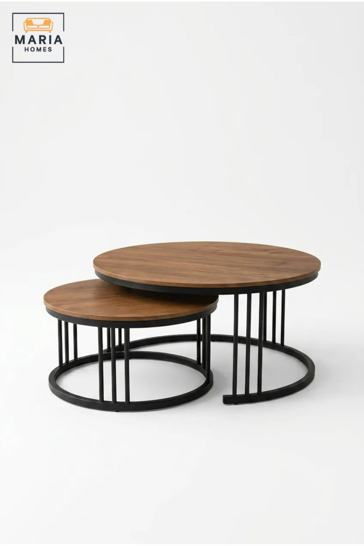 Modern Nesting Coffee Table Set with Round Wood-Effect Tops and Open Frames, Space-Saving Center Tables for Living Room, Lounge and Apartment