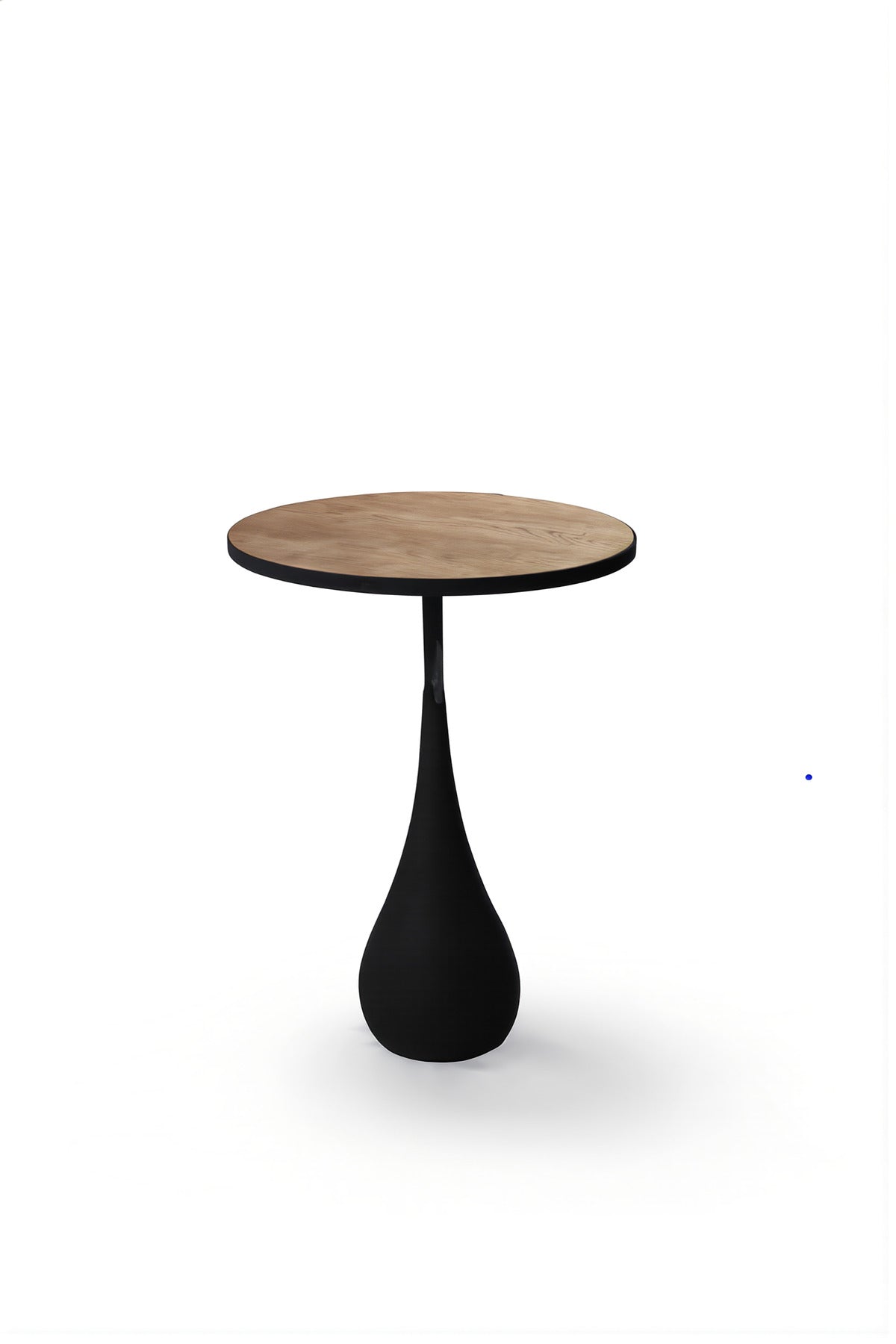 Stylish Round End Side Table Brown Wood Top Black Metal Pedestal Base Modern Living Room Decor 60cm