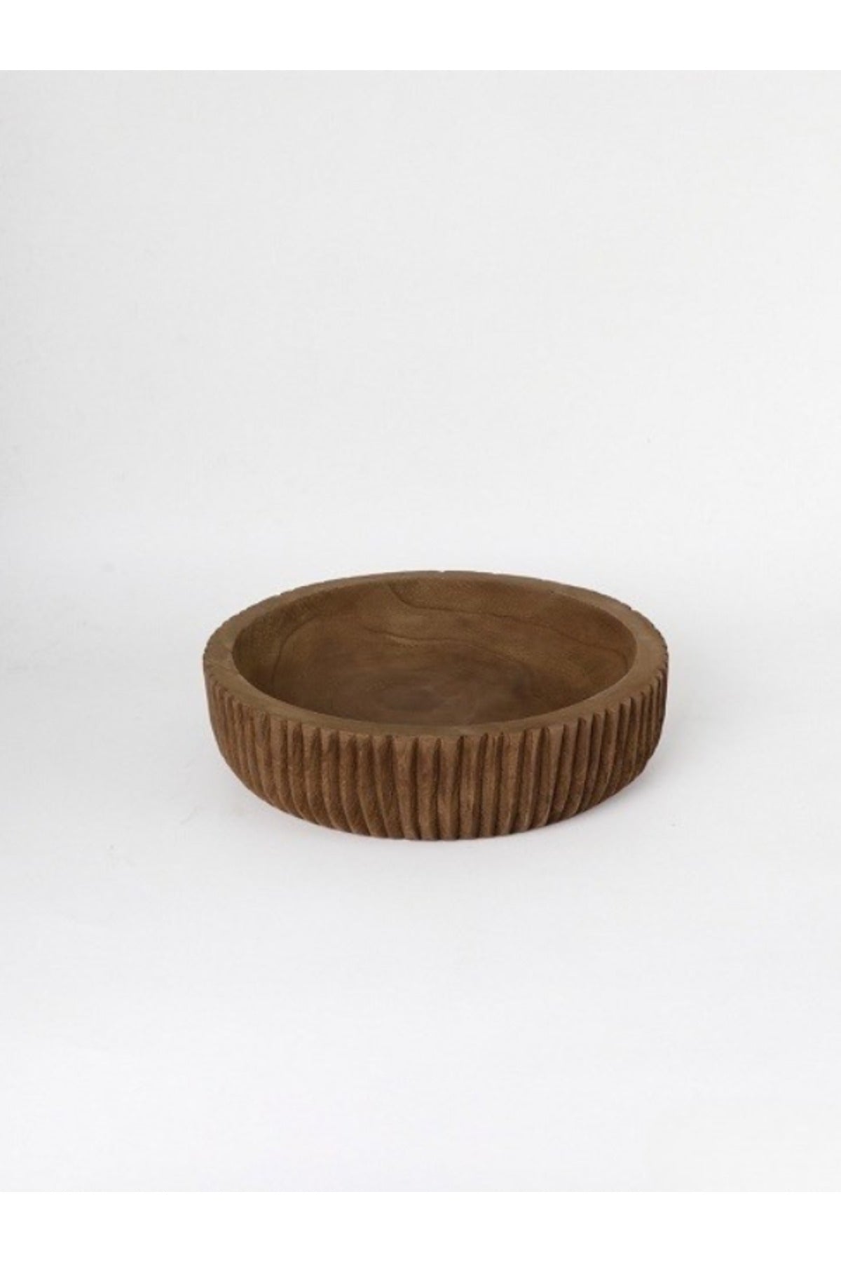 Walnut Wooden Ribbed Decorative Bowl Ð Modern Table Centerpiece