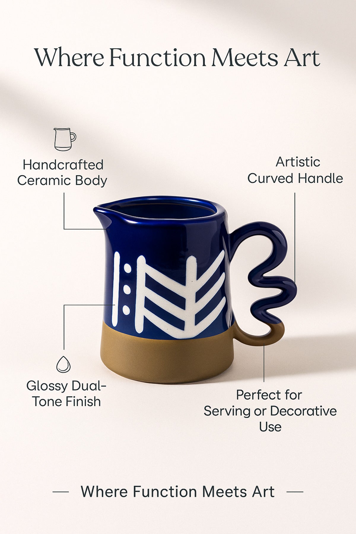 Dark Blue and White Ceramic Jug Ð Artistic Modern Decorative Pitcher