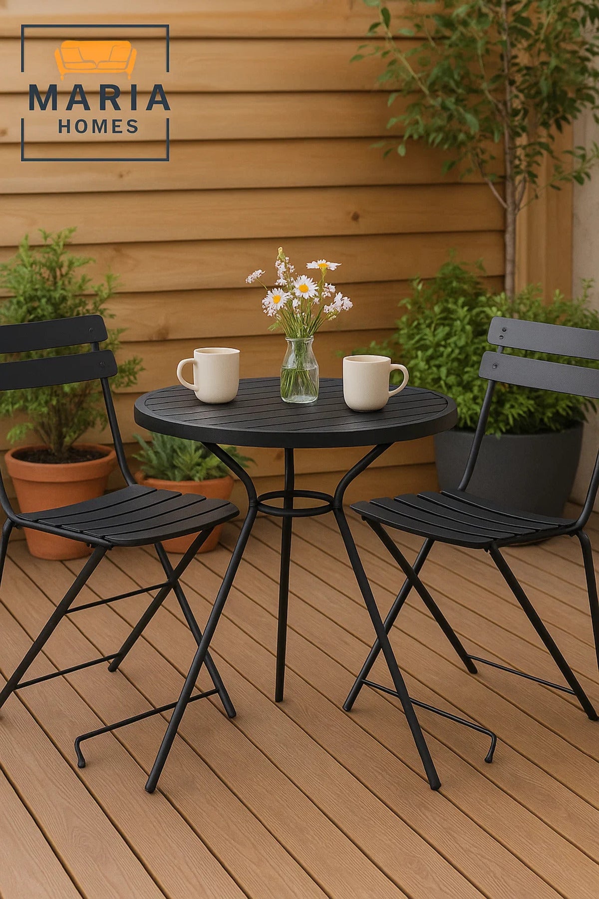 Round Black Outdoor Bistro Table with Tripod Base