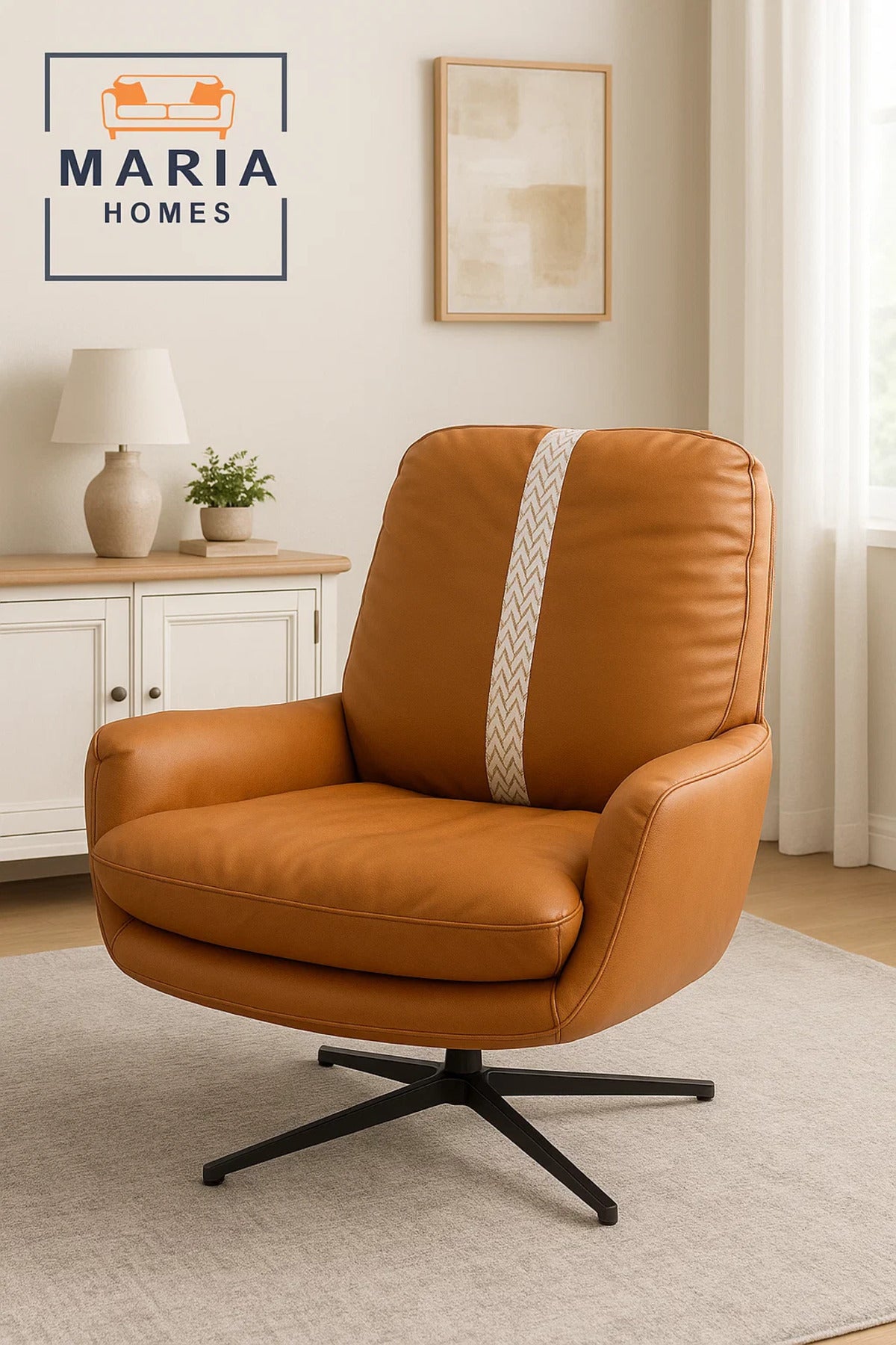 Modern Orange Lounge Chair with White Accent Stripe Ð Faux Leather Comfort Chair for Living Room