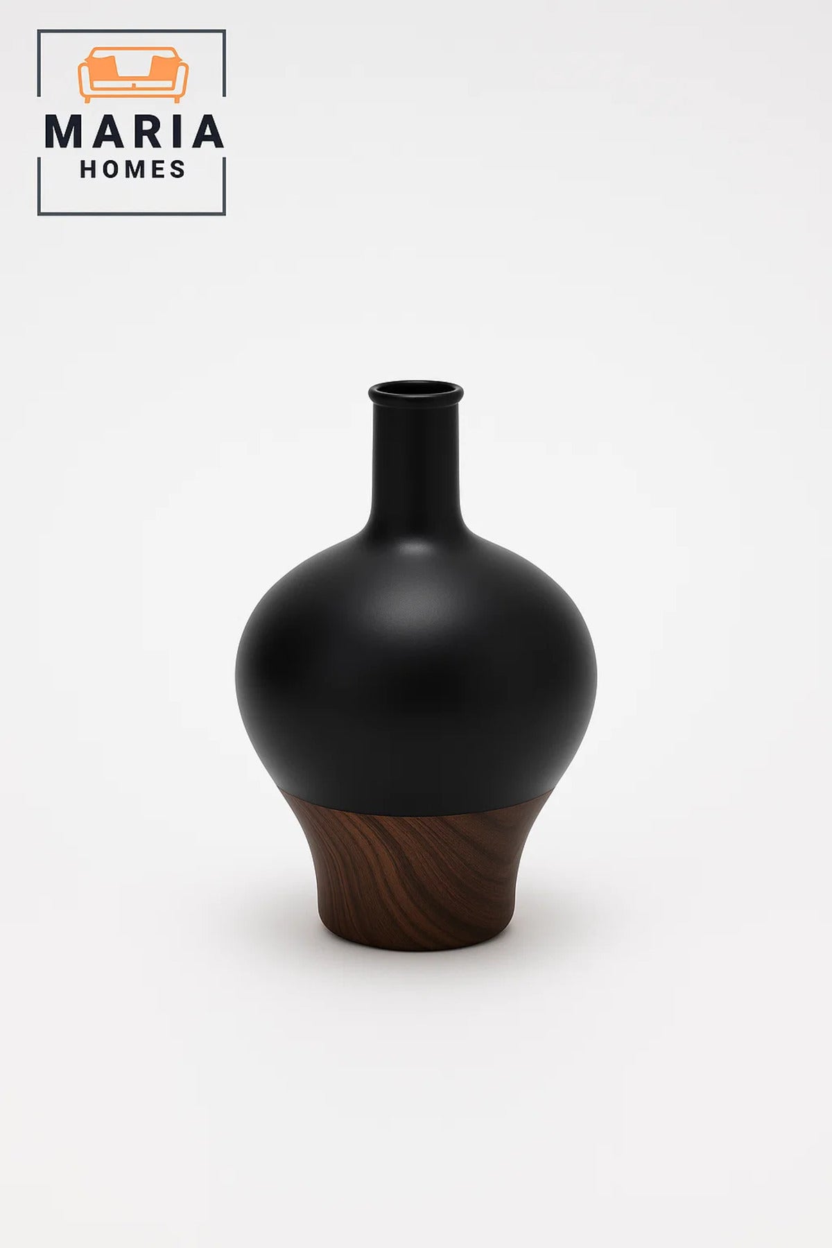 Modern Decorative Vase √ê Matte Black Flower Vase √ê Wood-Effect Home Decor Accessory