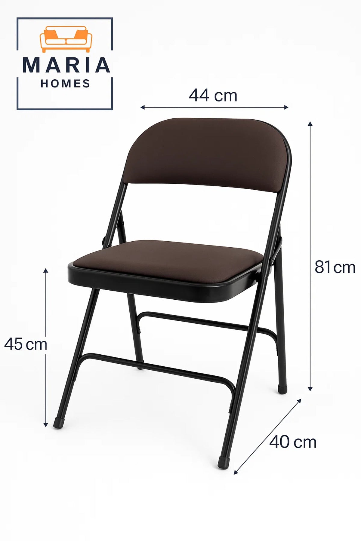 Durable Black Folding Chair with Brown Cushion for Home & Events