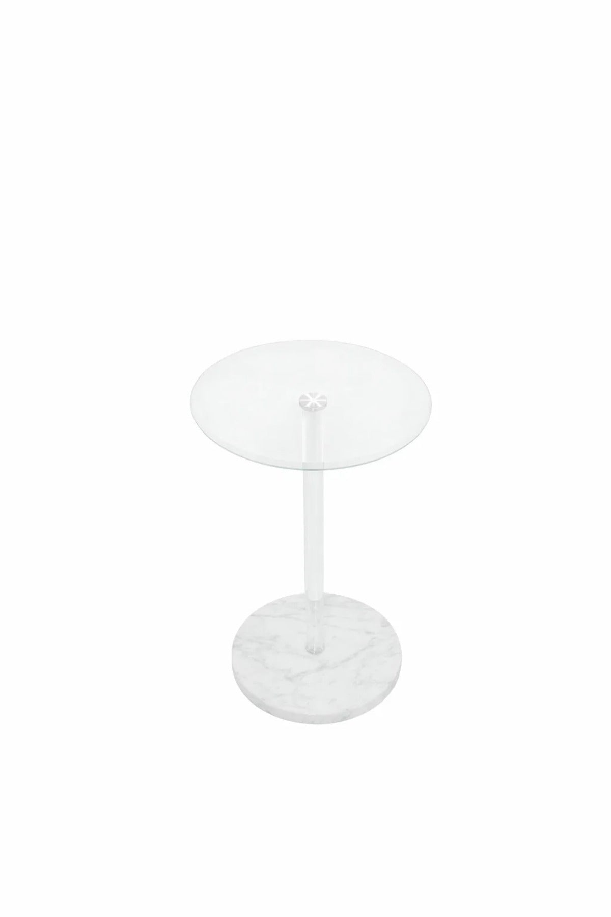Round Glass Side Table with White Marble Base 35_35_55 cm Modern Accent round glass
