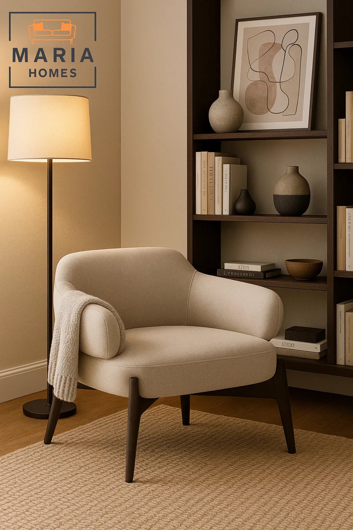 Modern Dark Grey Armchair with Curved Back and Tapered Legs