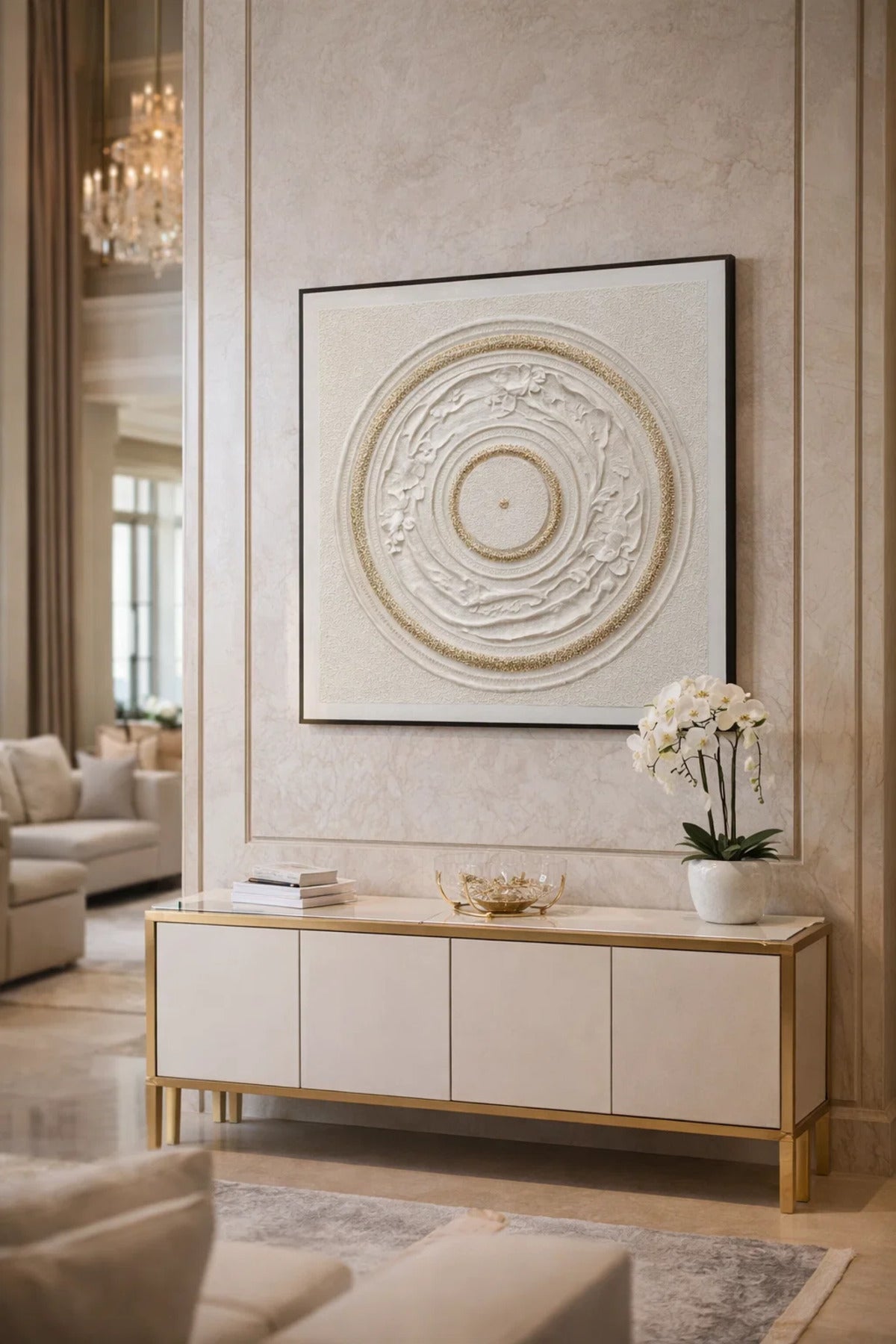 Textured Wall Art 100_100 cm Ð Elegant Circular Design with Gold Accents