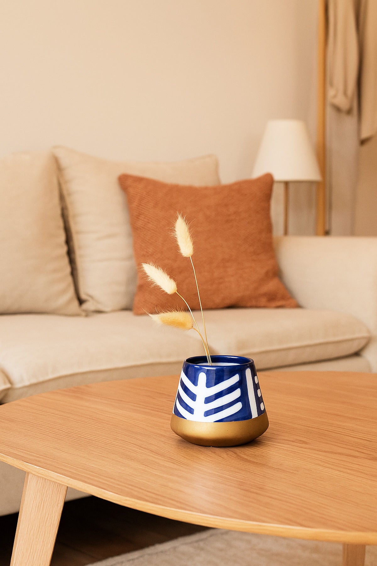 Dark Blue and White Ceramic Planter Ð Modern Geometric Decorative Pot