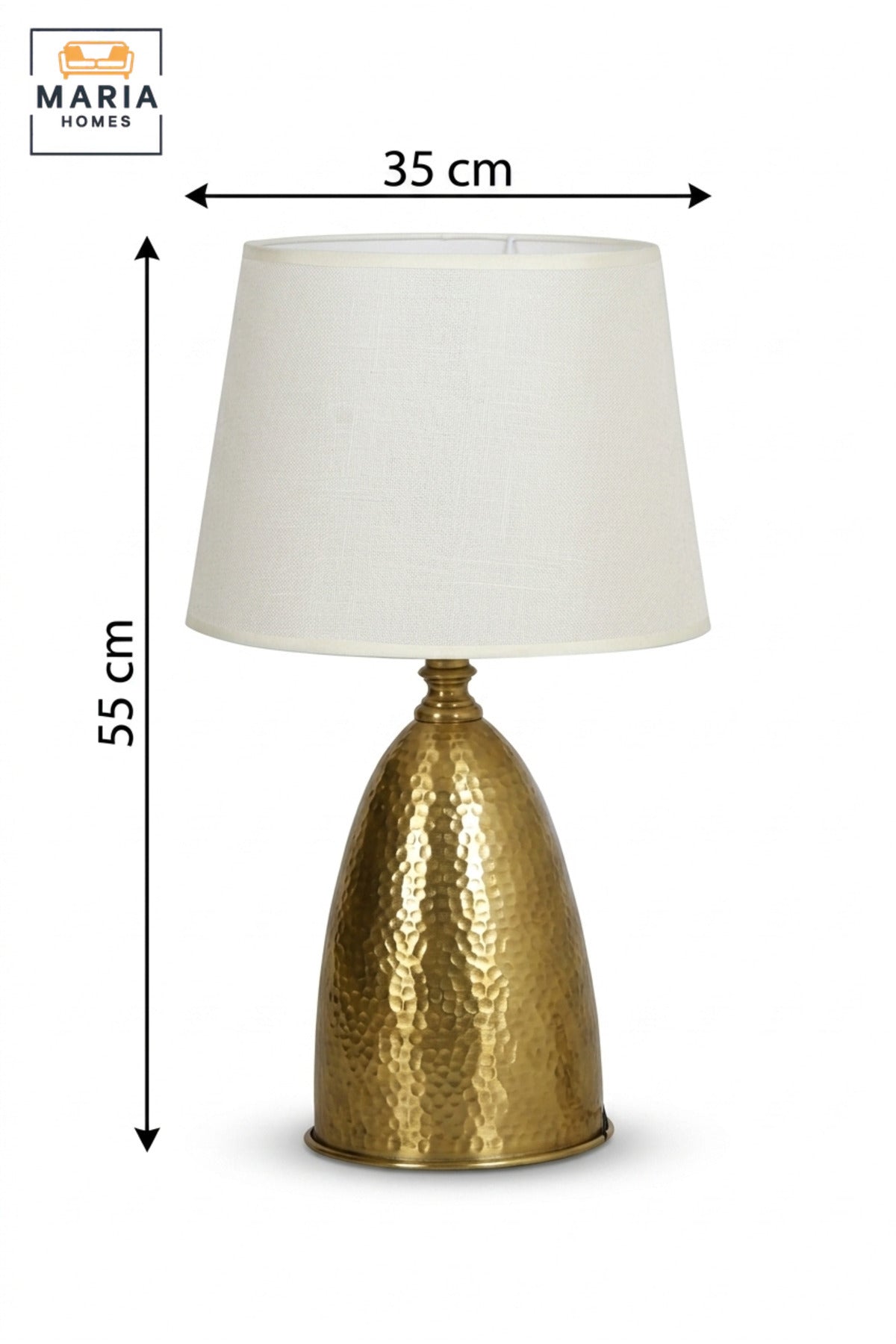 Luxury Hammered Gold Table Lamp with White Fabric Shade and Sculptural Dome Base for Bedroom, Living Room, Office, Hotel and Bedside Décor