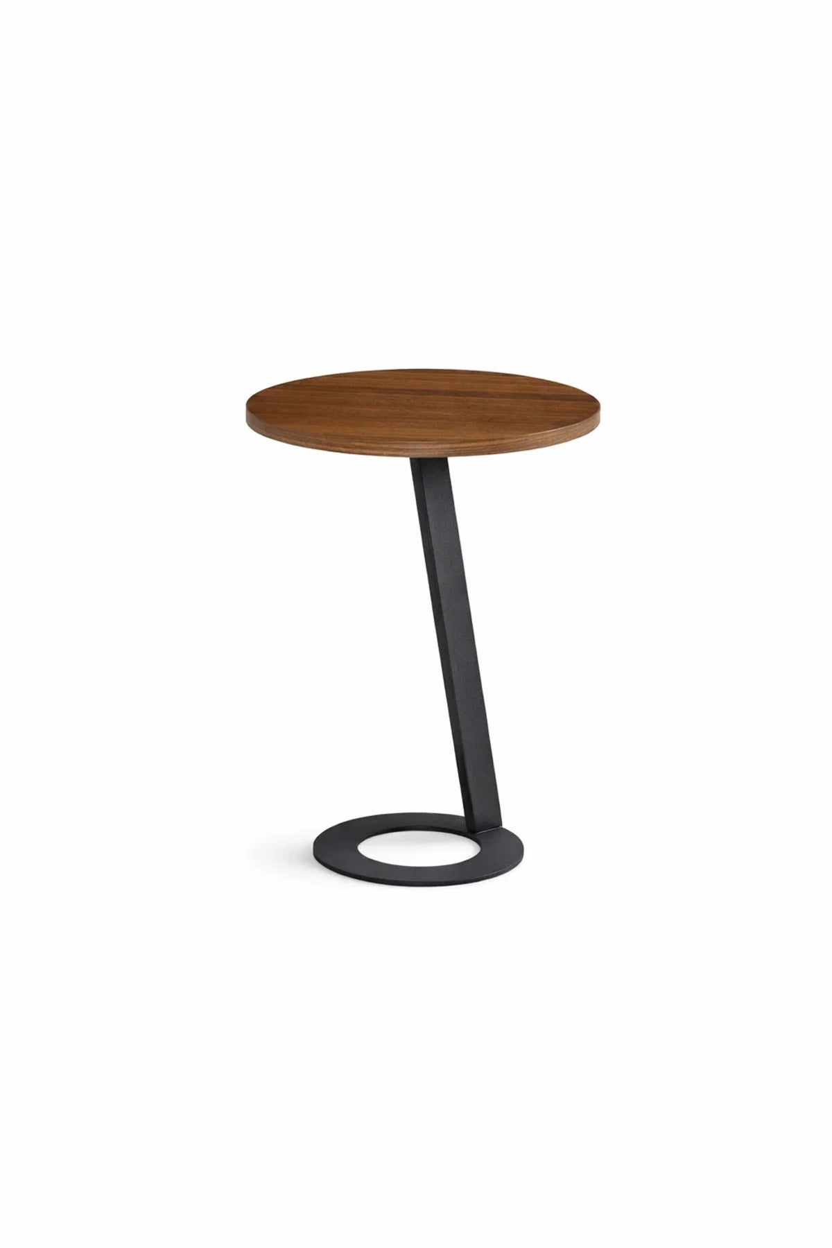 Brown Round Side Table 45_45_60 CM Wooden Top with Black Metal Base brown round side