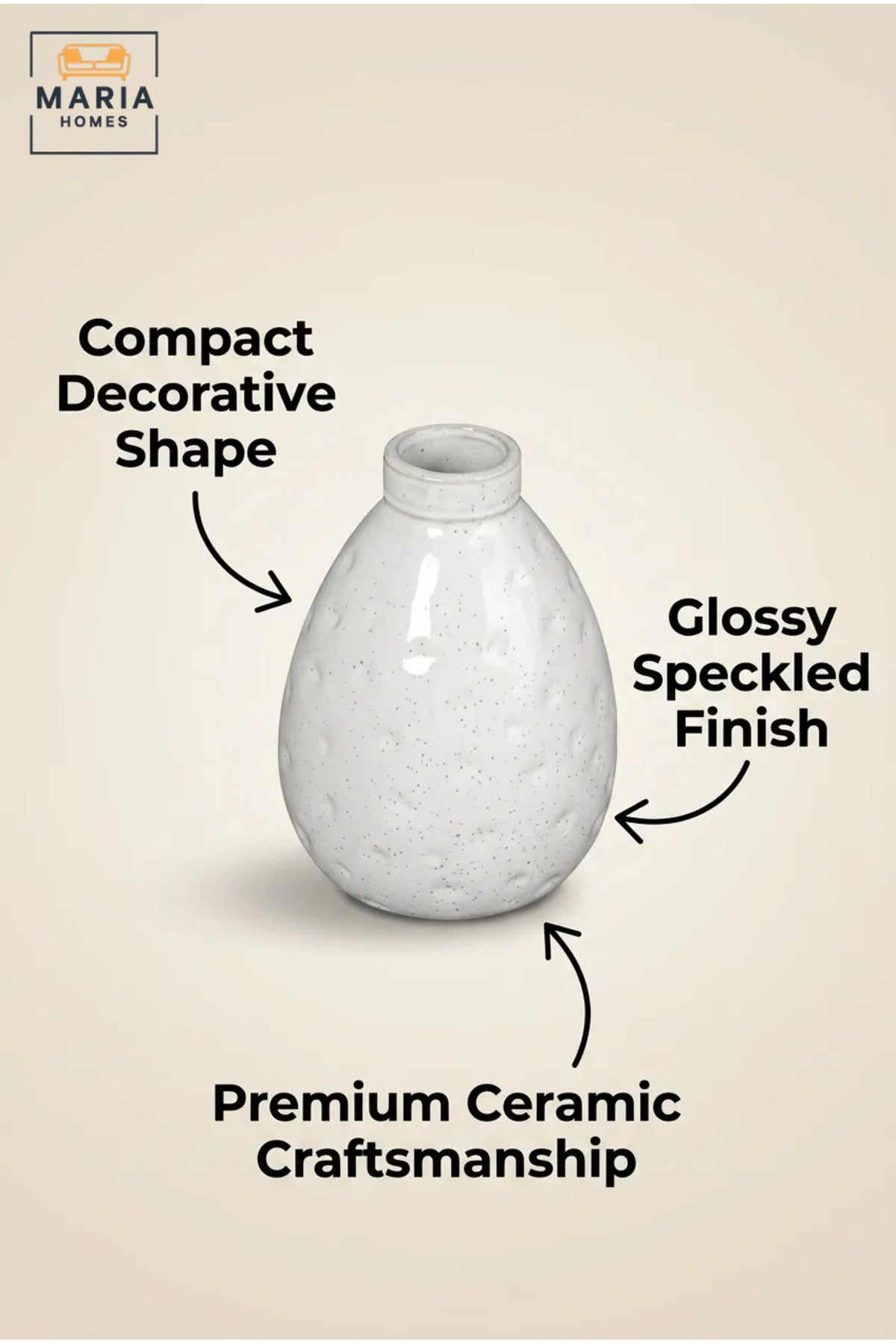 White Textured Decorative Vase, Modern Teardrop Flower Holder with Narrow Opening for Dried Flowers, Living Room, Bedroom, Office, Shelf and Table Décor