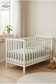 Wooden Baby Cot with Slatted Safety Rails, Modern Nursery Crib Bed with Raised Sleeping Base for Newborn Babies, Infants and Toddlers