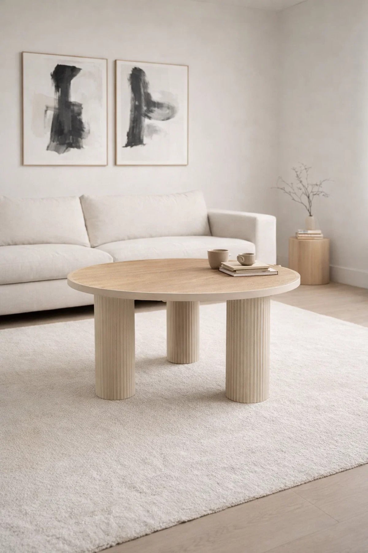 Beige & Wood Center Table 80_80_45 cm √ê Modern Round Coffee Table