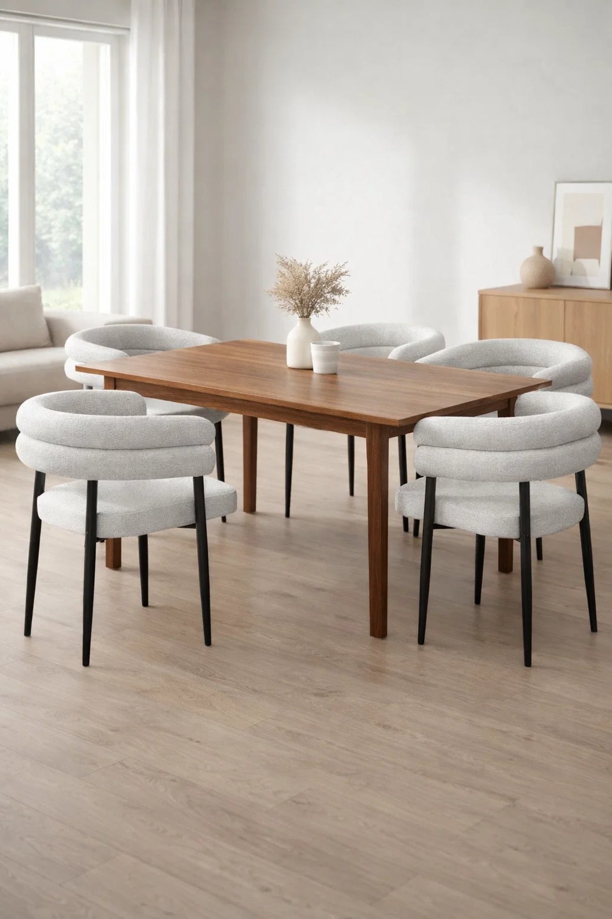 Light Grey Boucl≈Ω Arm Dining Chair 76x52x49cm Modern light grey boucl≈Ω Kitchen