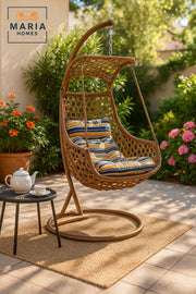 Rattan Hanging Swing Chair with Stand and Canopy for Indoor Outdoor Garden Patio Balcony
