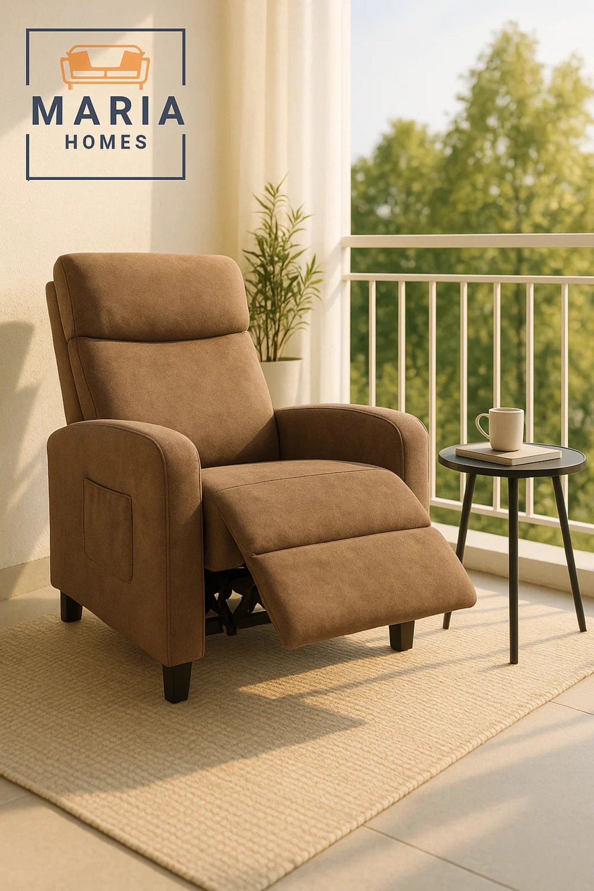 Modern Brown Recliner Chair with Footrest Ð Soft Fabric Relax Chair for Living Room
