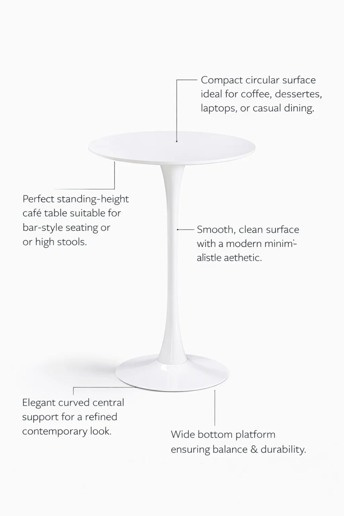 Modern White Round Bar Table 70cm Tulip Pedestal Bistro Cocktail Stand for Kitchen Cafe 103cm Height