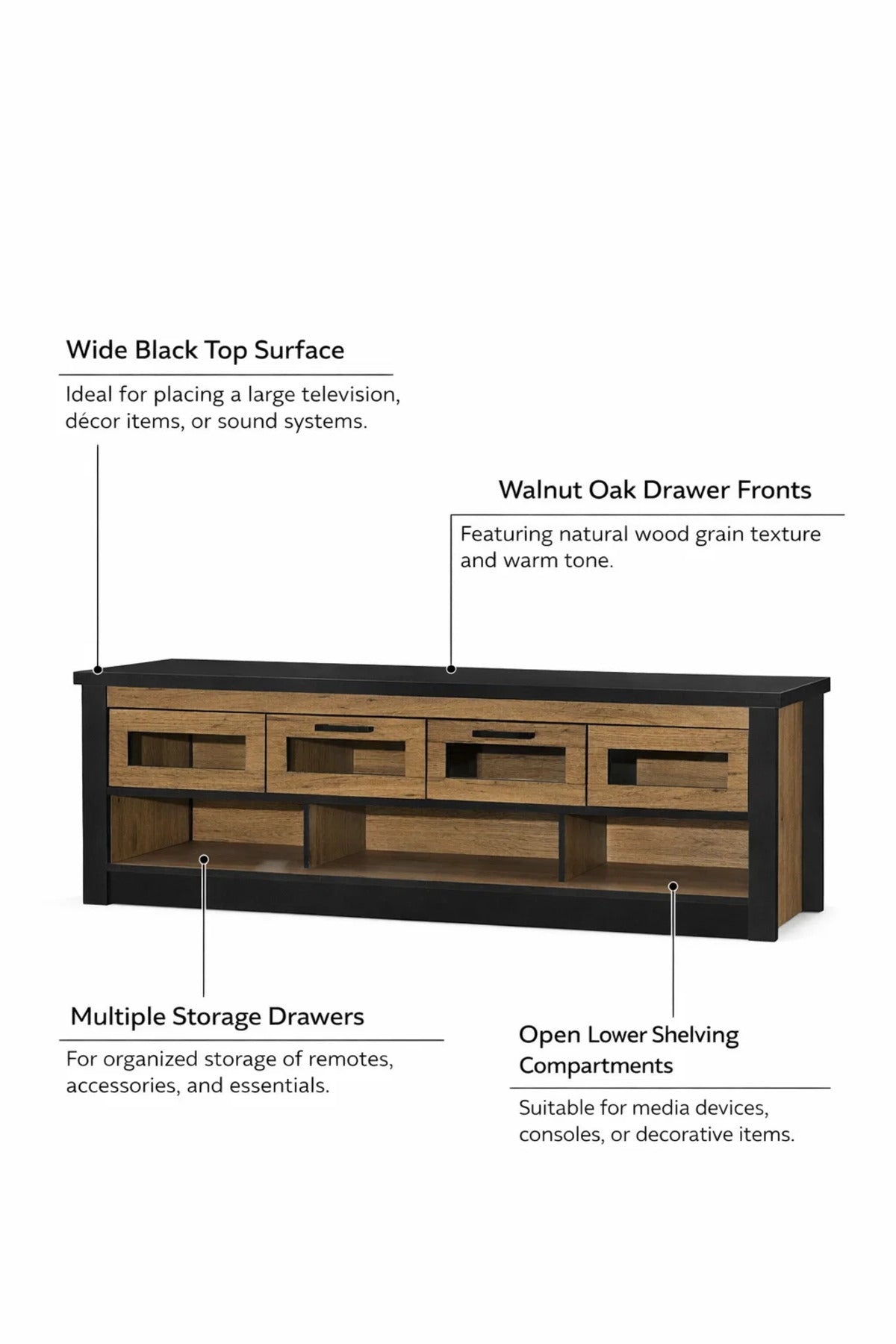Walnut Oak TV Stand √ê 160x40x50 cm Modern Wooden Plasma Table with Drawers & Shelves