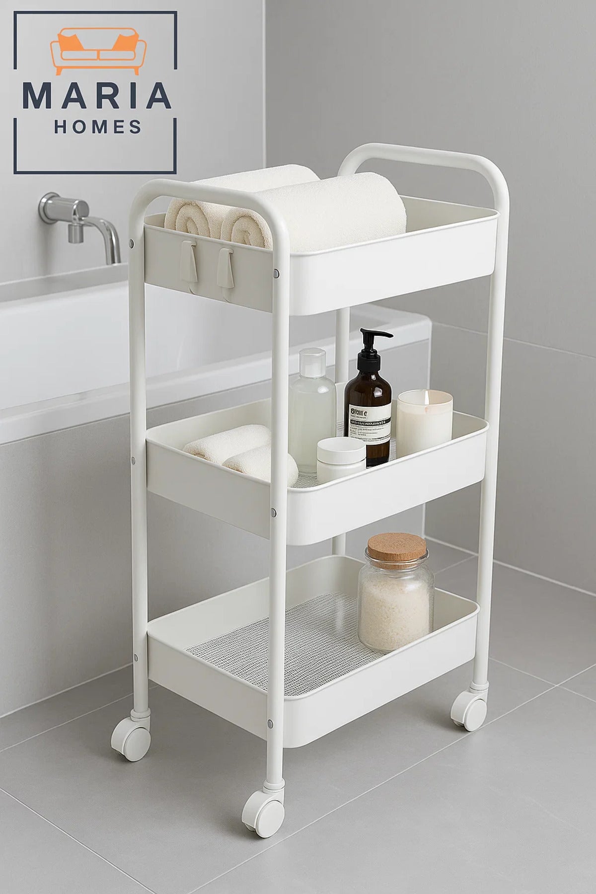 3-Tier White Rolling Kitchen Cart Organizer Ð Utility Storage Rack for Oils, Spices & Tea Supplies