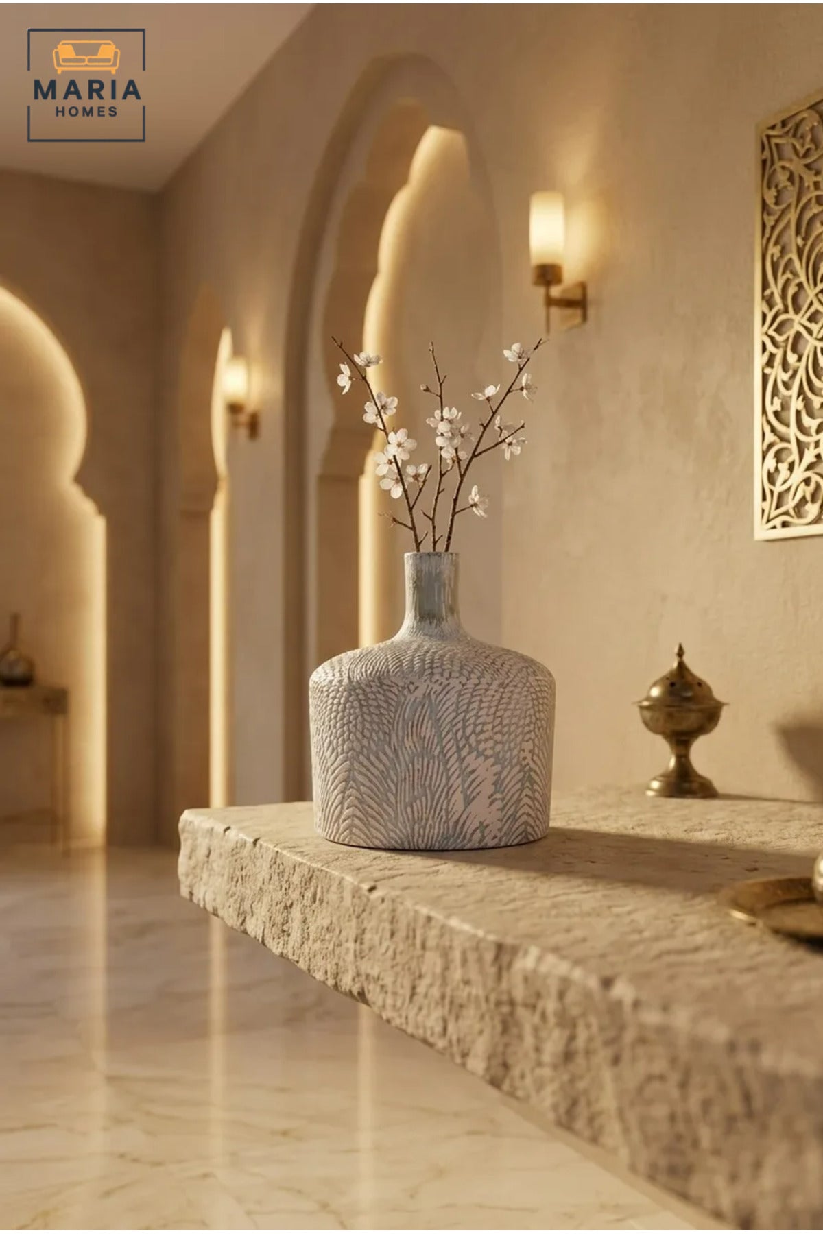 White Textured Decorative Vase, Modern Ceramic Flower Holder with Embossed Leaf Pattern and Narrow Neck for Living Room, Bedroom, Shelf and Table Décor