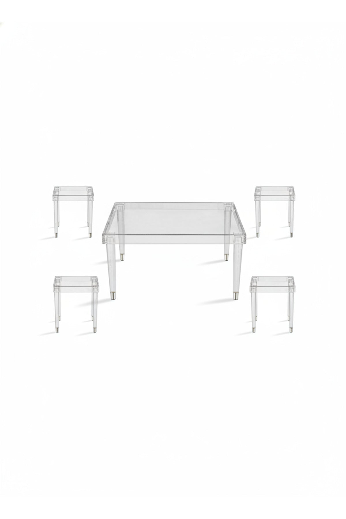Modern Clear Acrylic Console Table Set 1+4 Square Coffee & Side Tables for Luxury Living Room