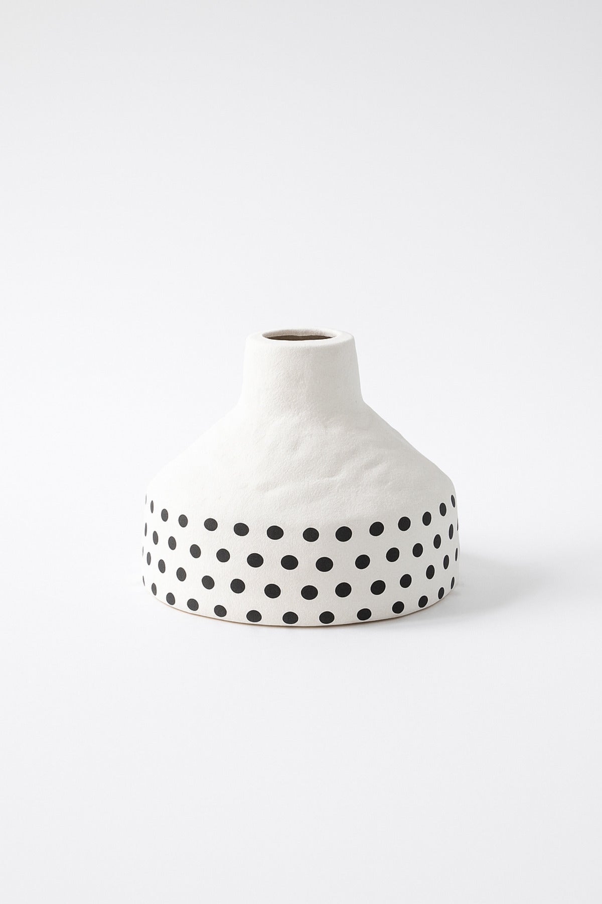 Natural White Ceramic Vase with Black Dots Ð Wide Cone Decorative Vase