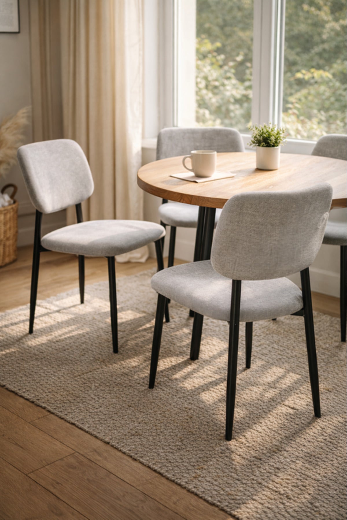 Elegant Light Grey Dining Chair with Black Metal Legs elegant light grey Kitchen