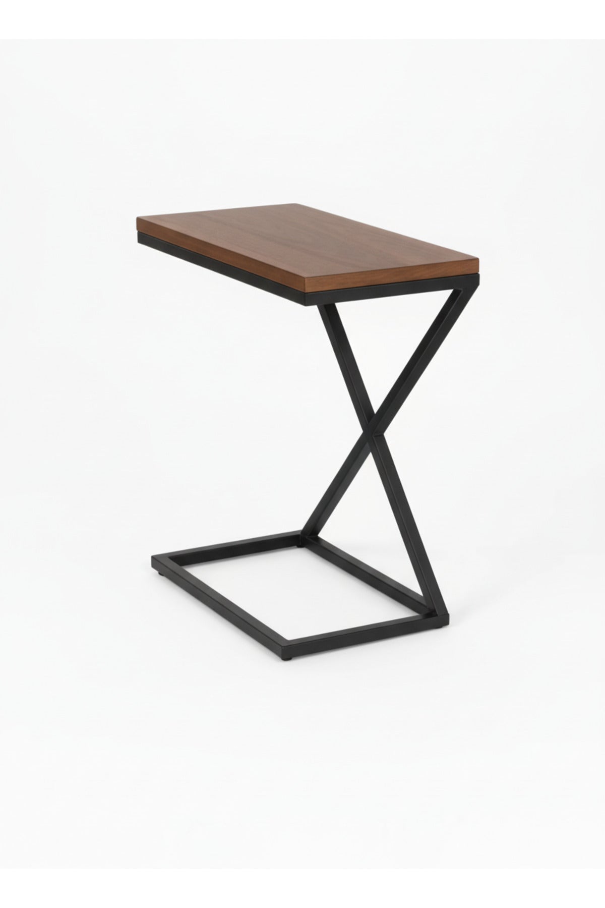 Z-Shaped C-Side Table with Wood Top and Black Metal Base