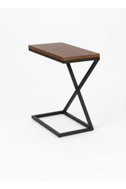 Z-Shaped C-Side Table with Wood Top and Black Metal Base