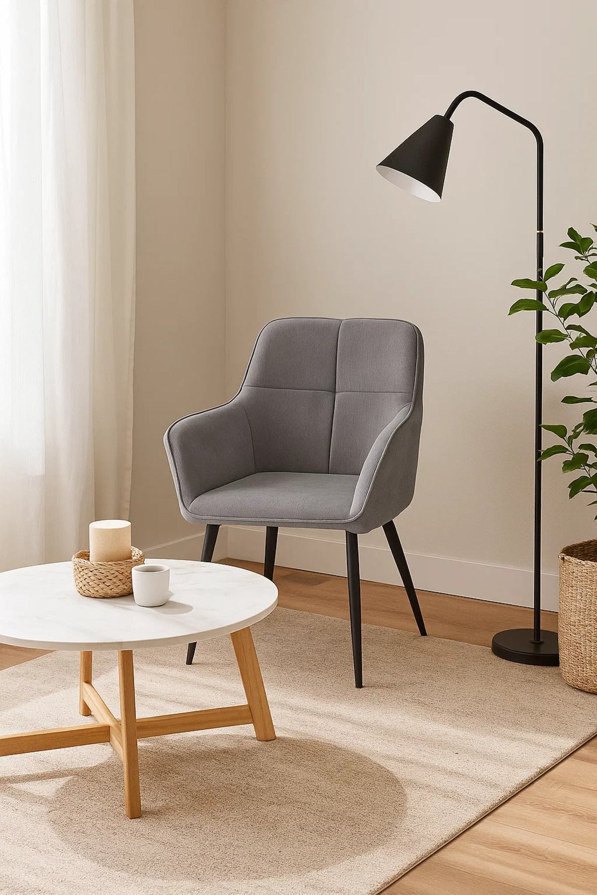 Grey Fabric Armchair, Modern Accent Chair for Living Room, Bedroom, Office Cabin & Waiting Area