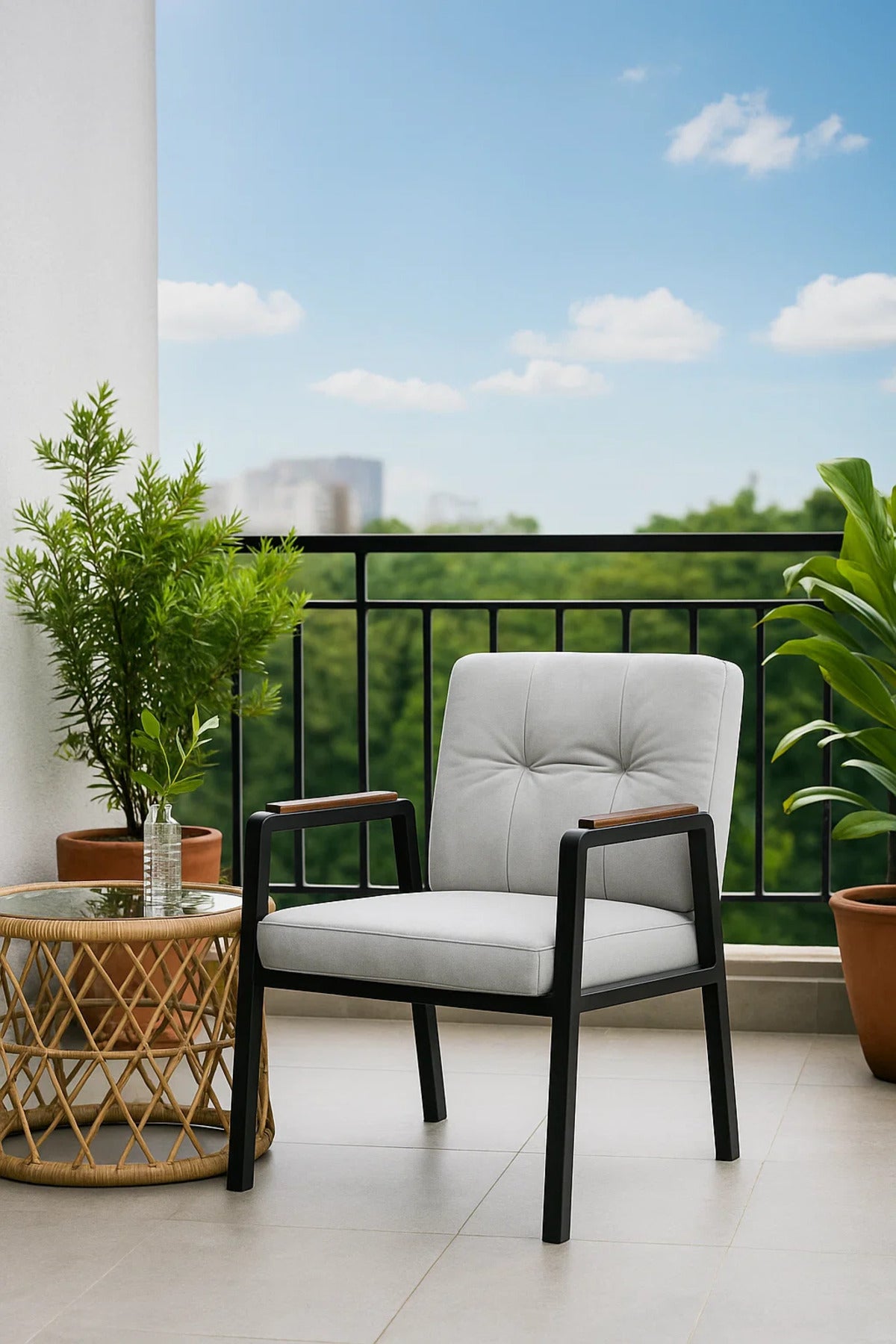 Modern Light Grey Padded Lounge Chair with Metal Frame, Comfortable Armchair for Home & Office Use
