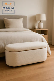 Oval Upholstered Ottoman with Storage and Wooden Feet