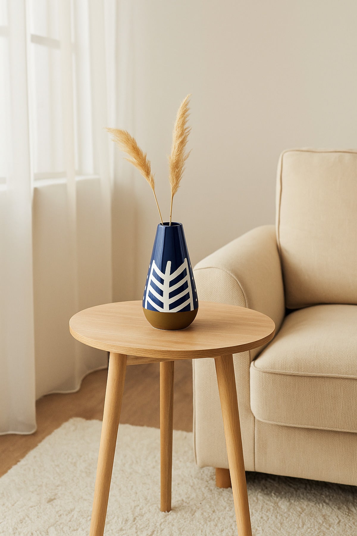 Dark Blue and White Ceramic Vase Ð Tall Tapered Geometric Decorative Vase