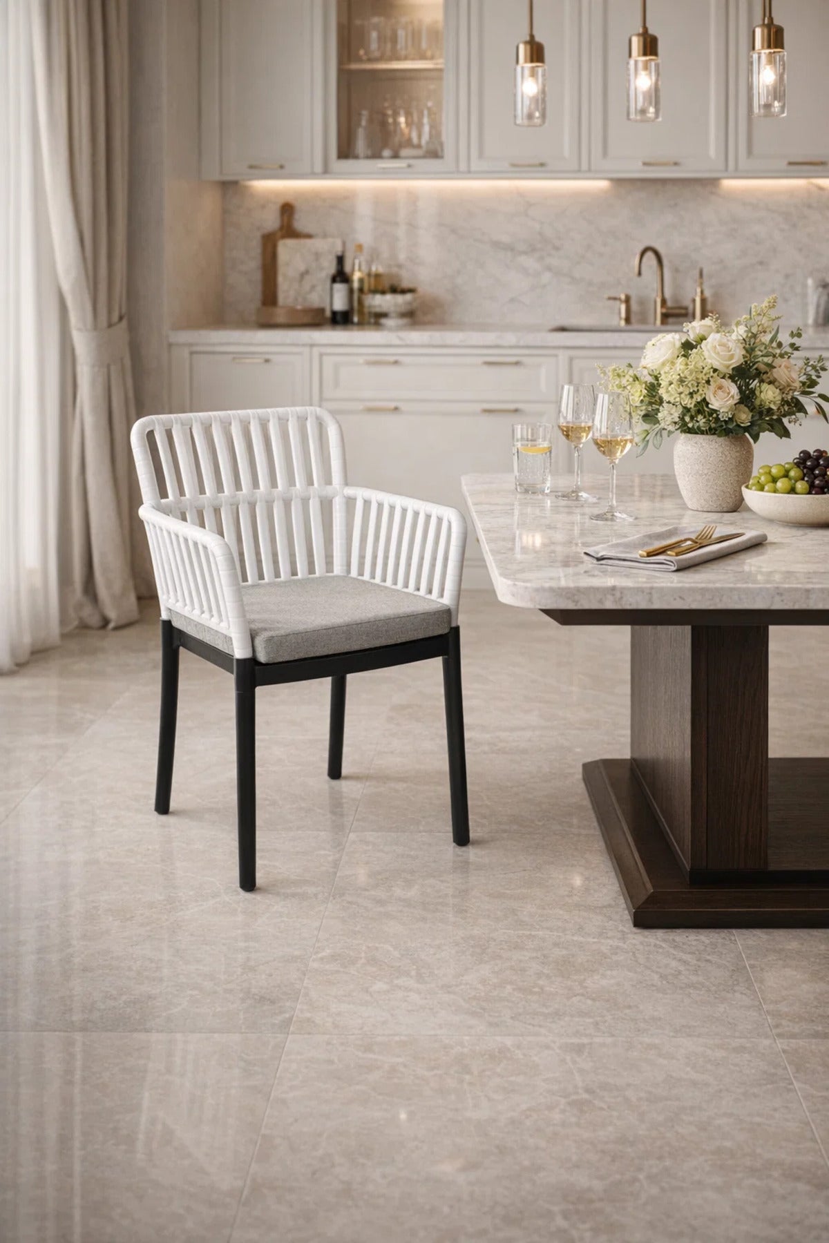 Modern White Plastic Chair with Cushioned Seat, 80x57x48 CM modern white plastic Garden