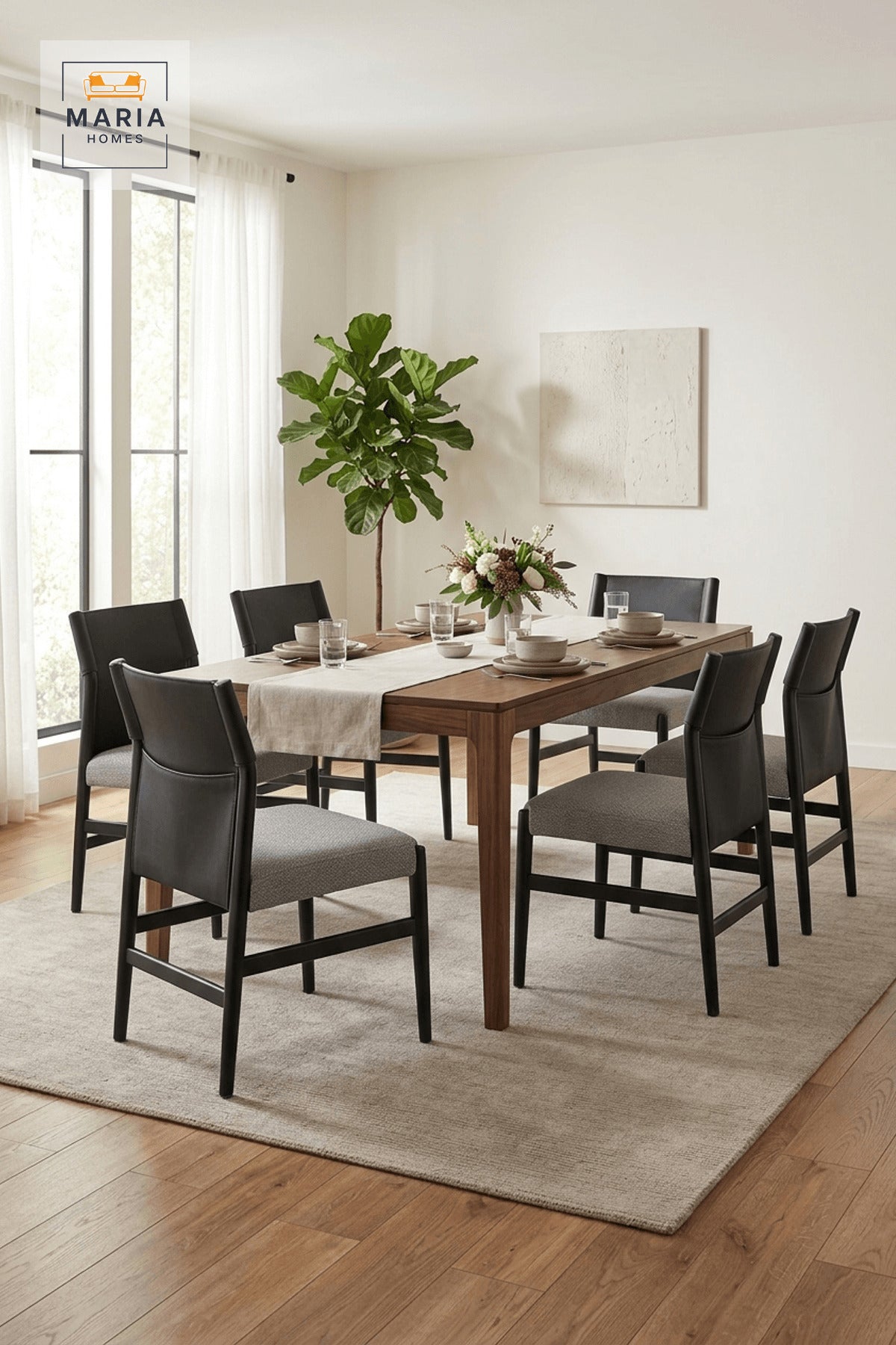 Black Upholstered Dining Chair with Gray Seat and Slim Metal Frame