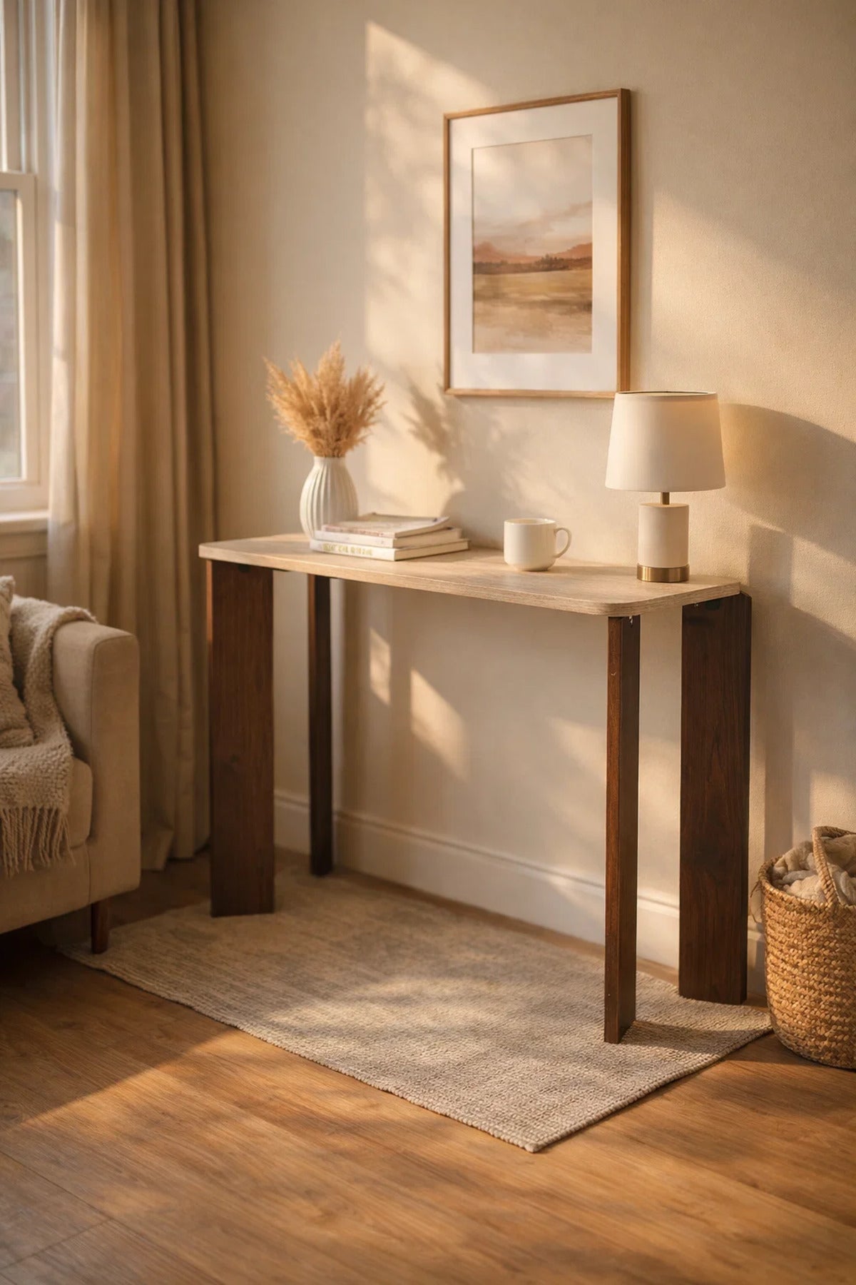 Modern Light Wood Console Table Entryway Hallway Furniture Narrow Sofa Desk Minimalist 120cm