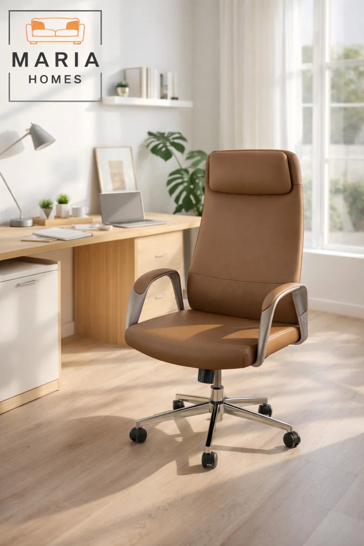 Brown Executive Office Chair with Wheels Ð Ergonomic High Back Computer Chair