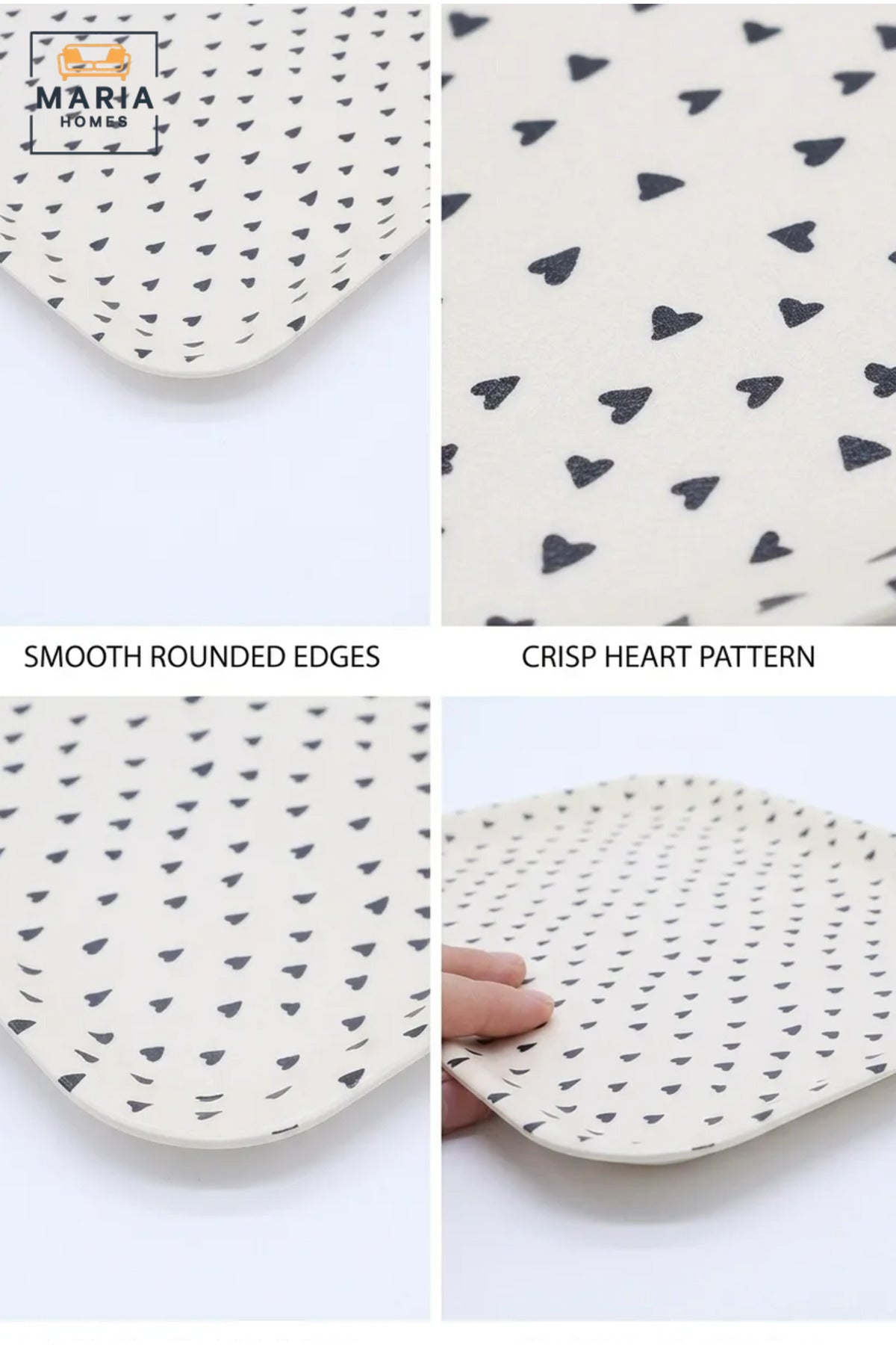 Rectangular Serving Tray with Heart Pattern, Raised Edges and Rounded Corners, Multipurpose Food Tray for Kitchen, Dining, Café and Restaurant