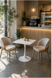 Modern Square Marble Bistro Table with White Pedestal Base for Cafe Dining Furniture