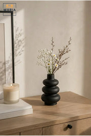 Black Sculptural Decorative Vase, Modern Stacked Ring Flower Holder for Dried Flowers, Living Room, Bedroom, Office, Shelf and Table Décor
