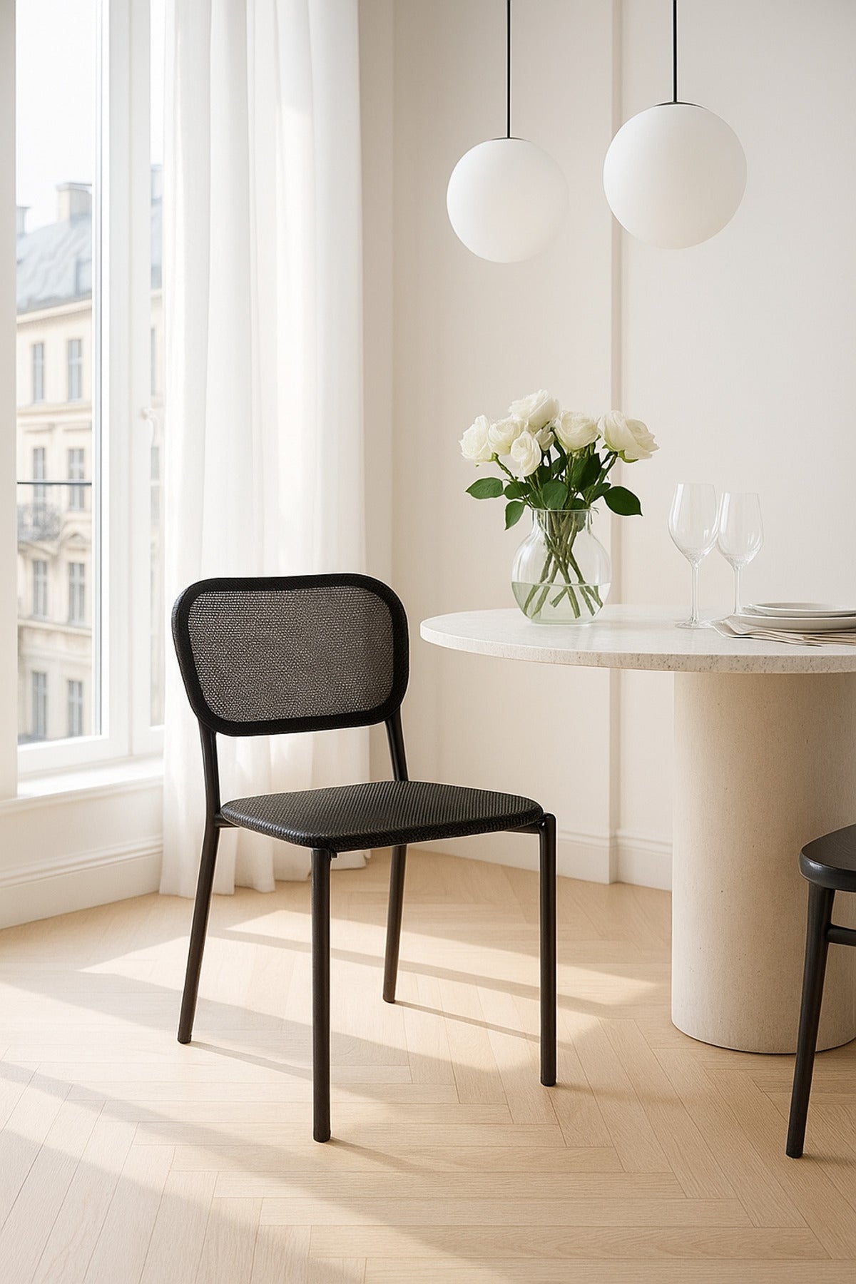 Black Fabric Dining Chair Ð Modern Upholstered Metal Chair for Dining Room, Office & CafŽ