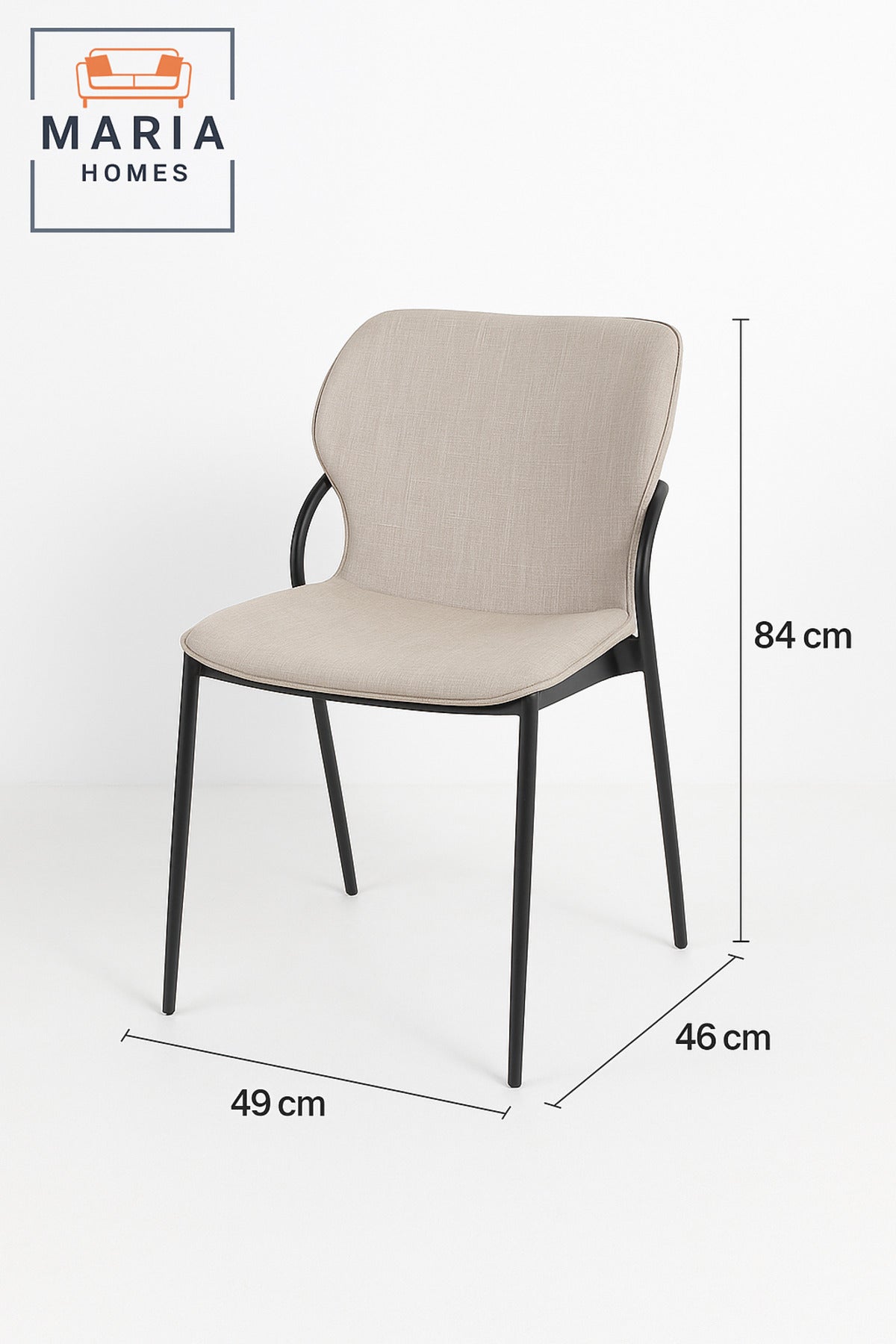 Modern Fabric Dining Chair Beige Upholstery with Black Metal Frame