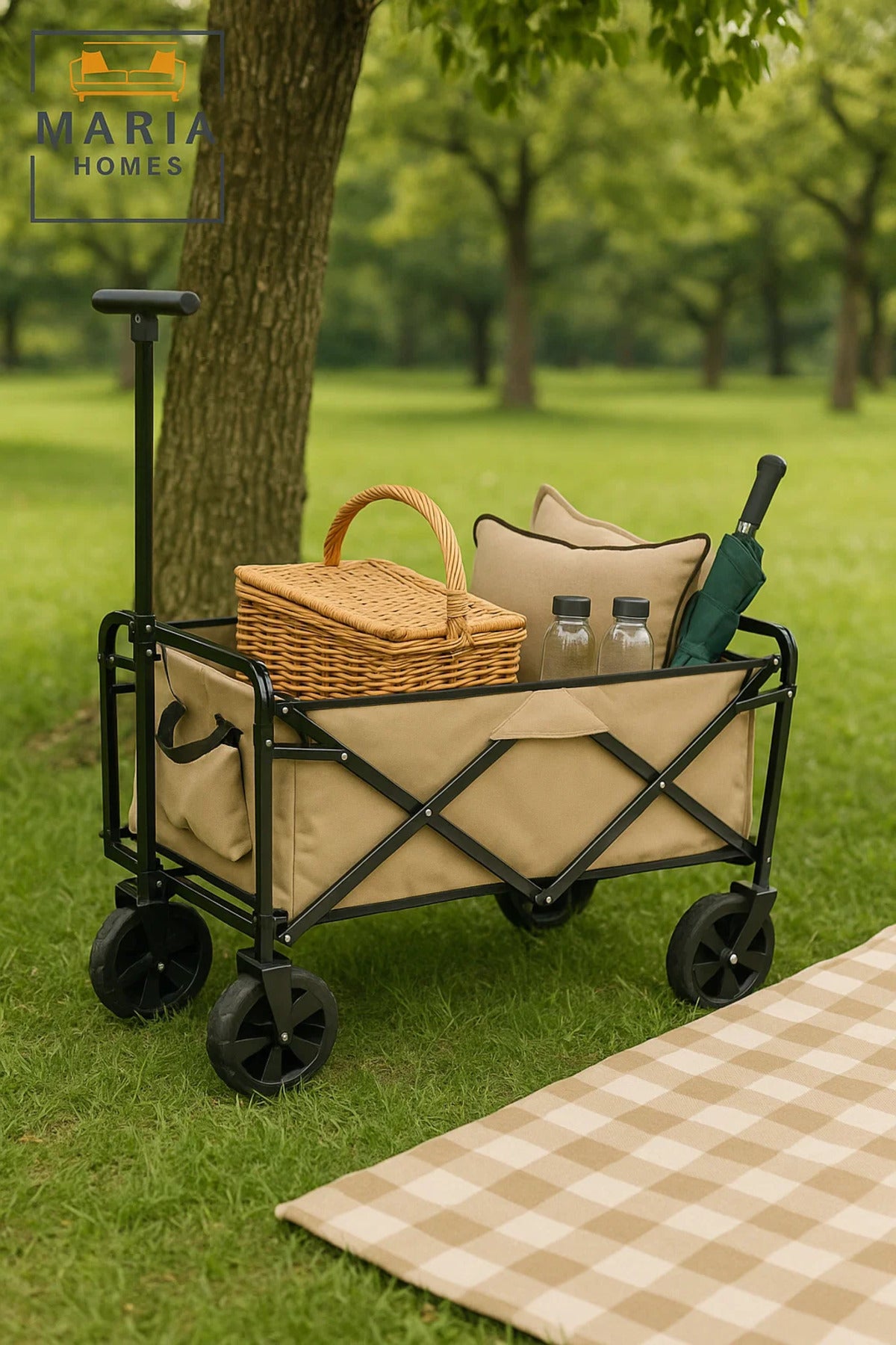 Foldable Utility Cart with Wheels Ð Outdoor Pull Trolley for Kids, Picnic, Garden, or Beach Use