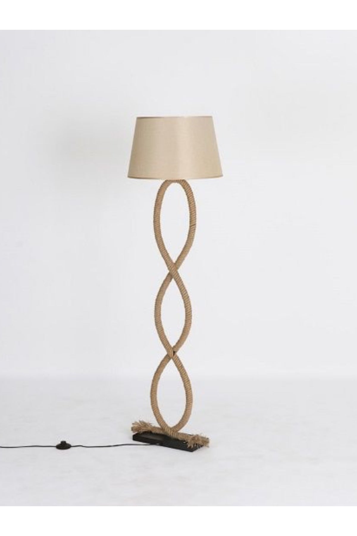 Rope Floor Lamp Natural Brown Fabric Shade with Artistic Rope Stand for Living Room & Bedroom